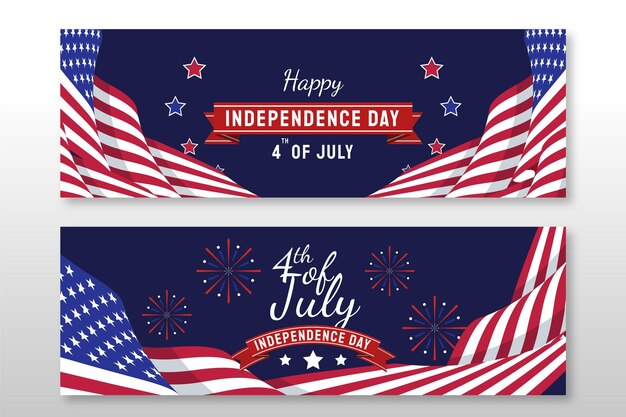 Flat 4th of july - independence day banners set