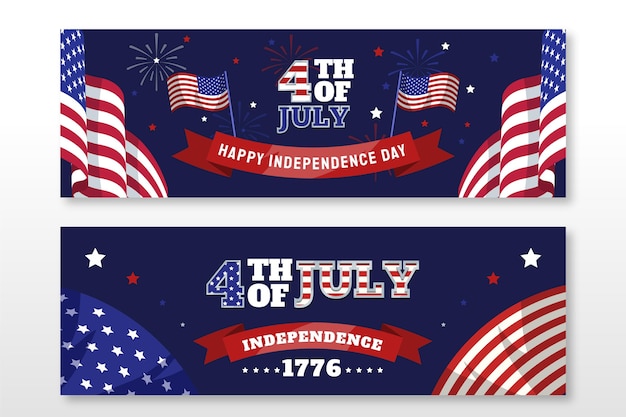 Free vector flat 4th of july - independence day banners set