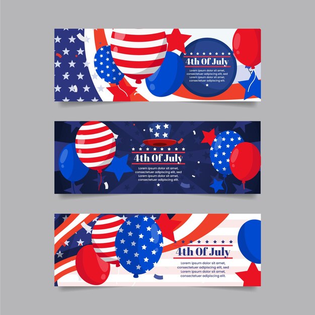 Flat 4th of july - independence day banners set