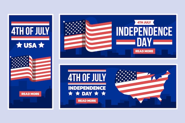 Flat 4th of july - independence day banners set