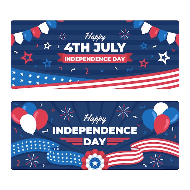 Free vector flat 4th of july - independence day banners set