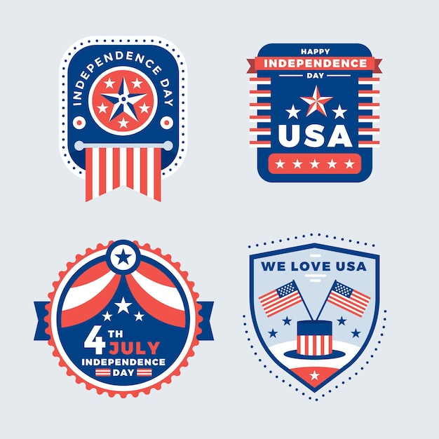 Free vector flat 4th of july - independence day label collection