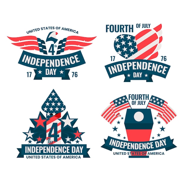 Free vector flat 4th of july - independence day labels collection