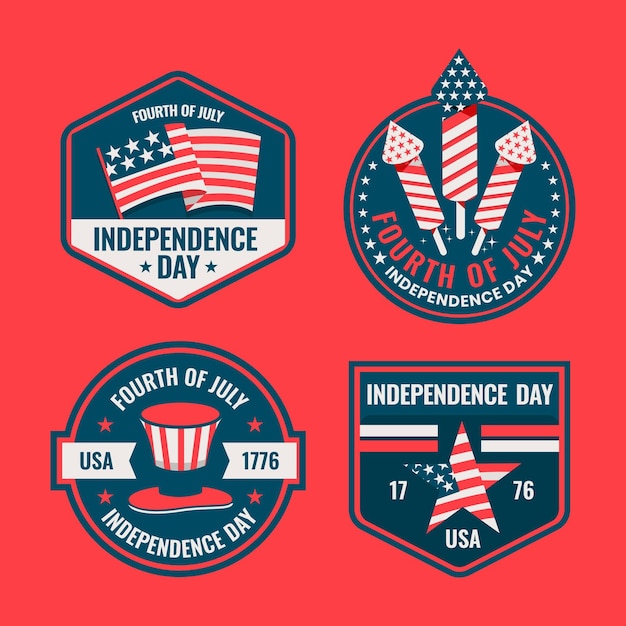 Free vector flat 4th of july - independence day labels collection