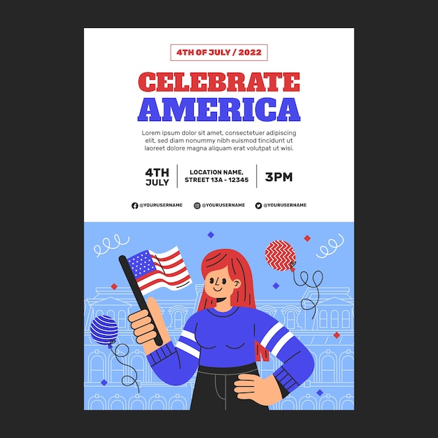 Free vector flat 4th of july invitation template