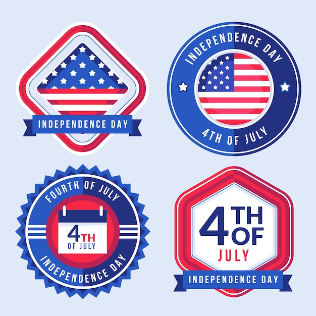 Flat 4th of july labels collection