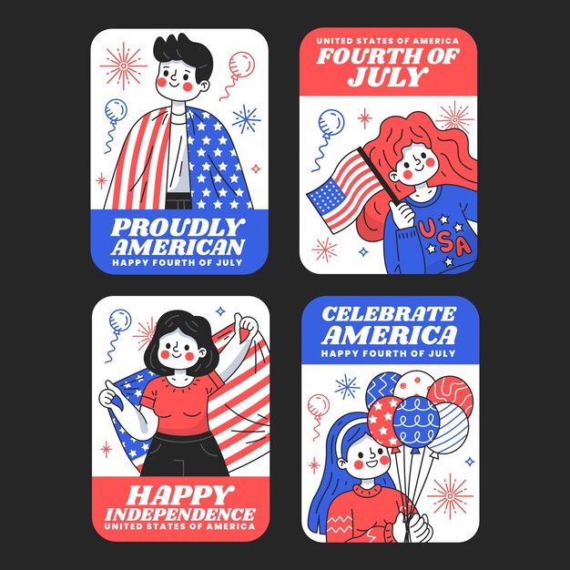 Flat 4th of july labels collection