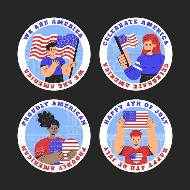 Free vector flat 4th of july labels collection