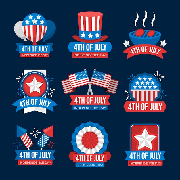 Free vector flat 4th of july labels and logos collection