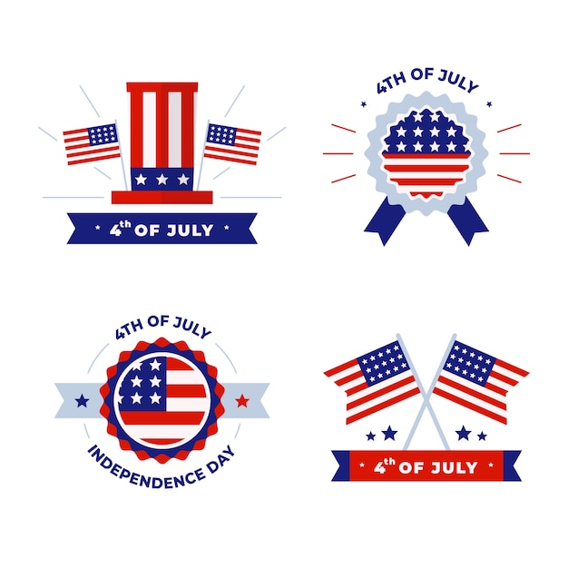 Free vector flat 4th of july labels and logos collection