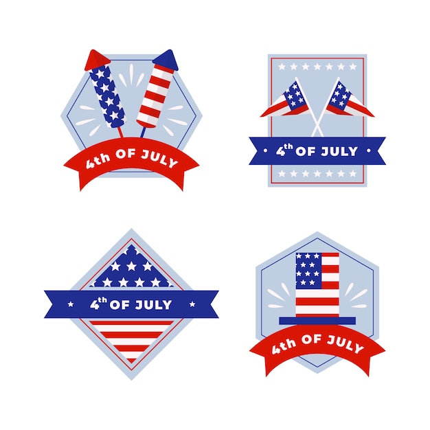 Flat 4th of july labels and logos collection