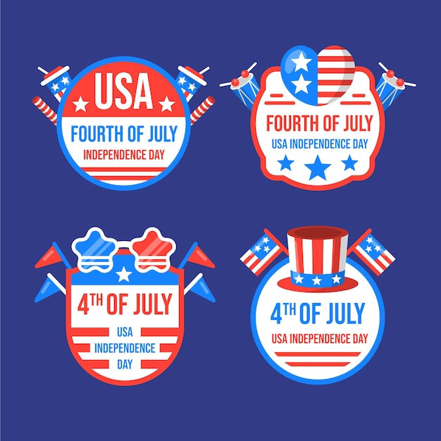Flat 4th of july labels and logos collection