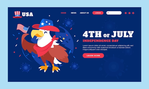 Free vector flat 4th of july landing page template