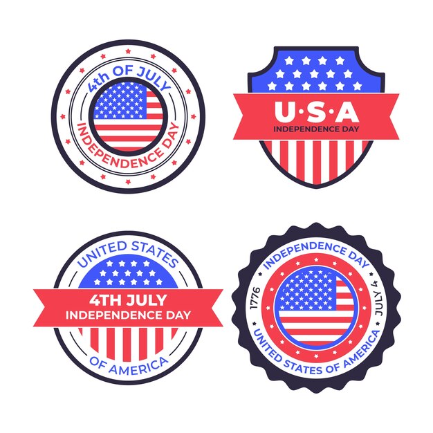 Flat 4th of july logos collection