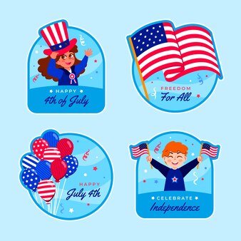 Flat 4th of july logos and labels collection