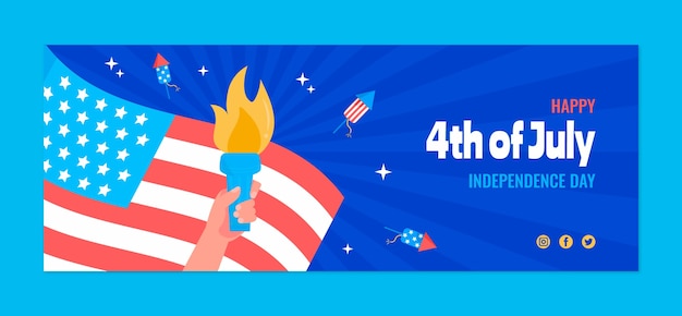 Flat 4th of july social media cover template