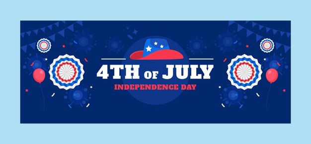 Flat 4th of july social media cover template