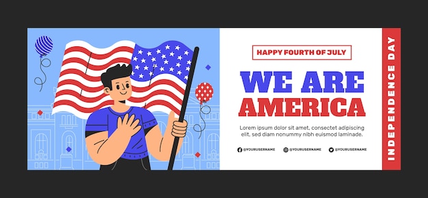 Free vector flat 4th of july social media cover template