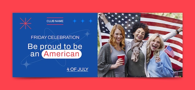 Flat 4th of july social media cover template