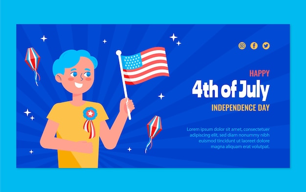 Free vector flat 4th of july social media post template