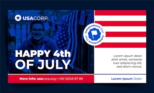Flat 4th of july social media promo template