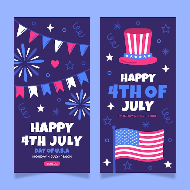 Free vector flat 4th of july vertical banners set