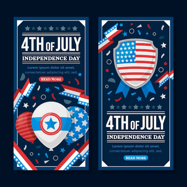 Flat 4th of july vertical banners with balloons
