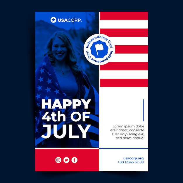 Free vector flat 4th of july vertical poster template