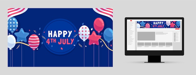 Free vector flat 4th of july youtube channel art