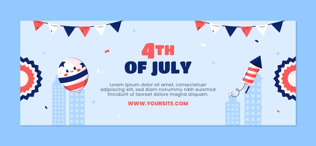 Бесплатное векторное изображение Плоский шаблон обложки празднования 4 июля в социальных сетях
