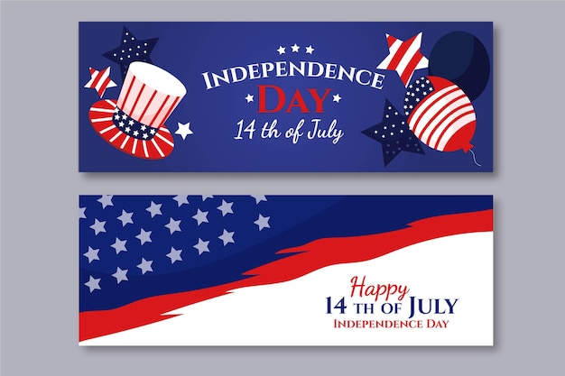 7 월 4 일 플랫-독립 기념일 배너 세트