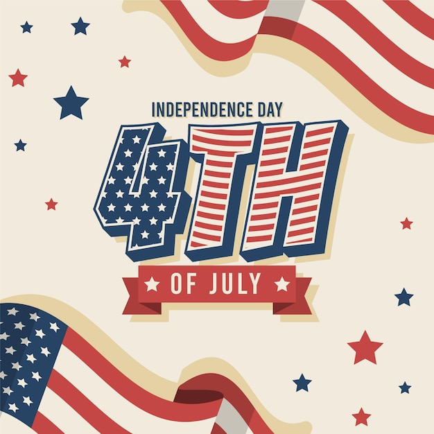 7月のフラット4日-独立記念日のイラスト