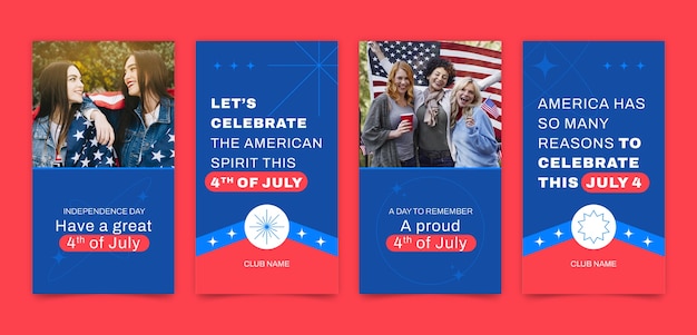 무료 벡터 flat 4th of july 인스타그램 스토리 컬렉션