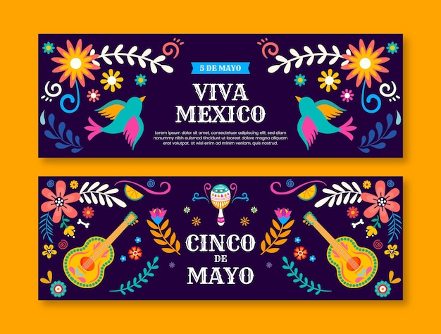 flat 5 de mayo horizontal banners pack