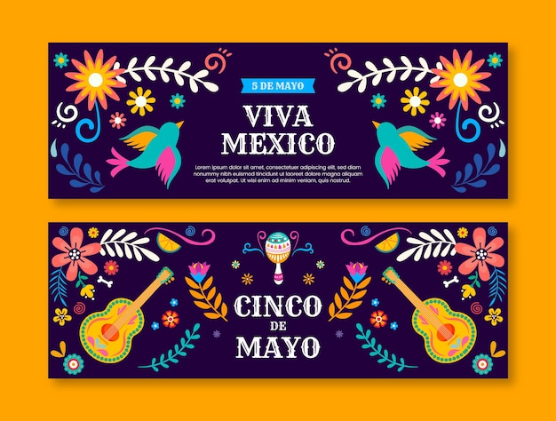 Flat 5 de mayo horizontal banners pack