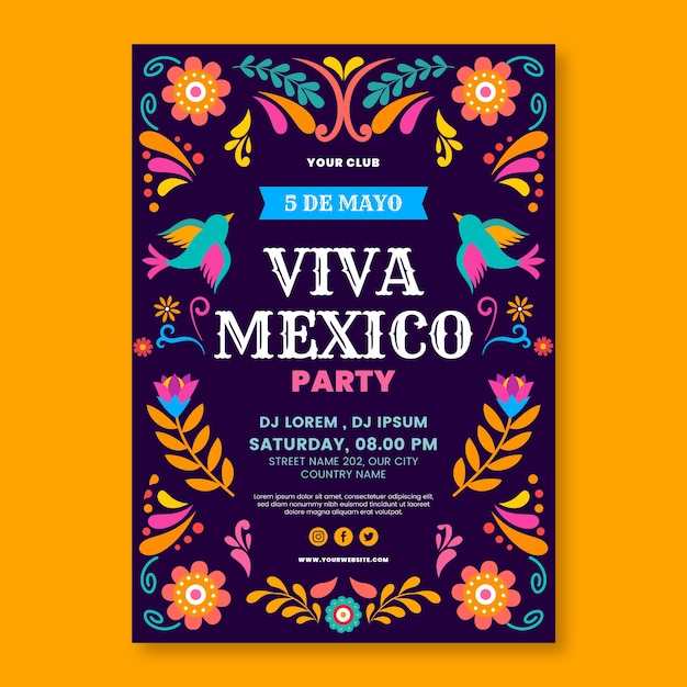 Free vector flat 5 de mayo vertical poster template