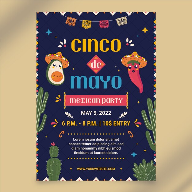 Flat 5 de mayo vertical poster template