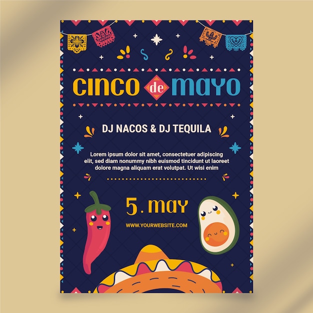 Free vector flat 5 de mayo vertical poster template