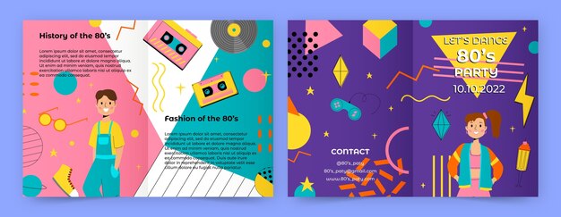 Flat 80's themed party brochure template