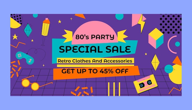 Шаблон баннера для продажи тематической вечеринки в стиле 80-х