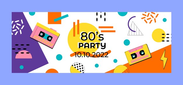 평평한 80년대 테마 파티 소셜 미디어 표지 템플릿