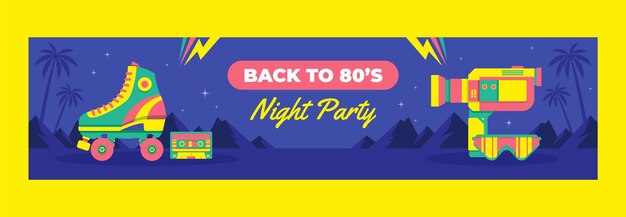 Flat 80's themed party twitch banner