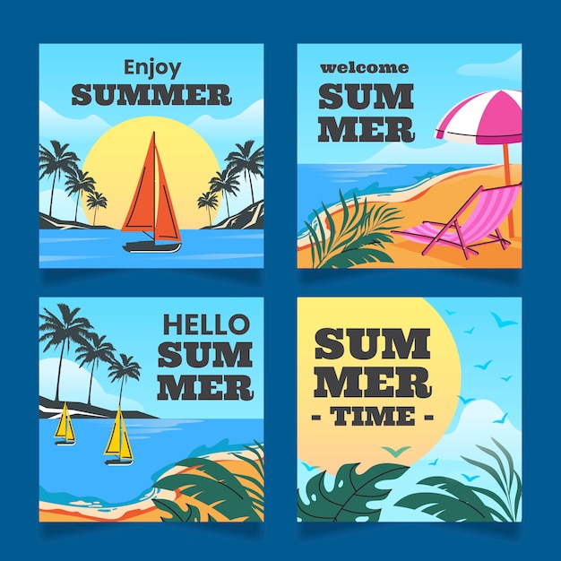 Free vector flat 80s instagram posts collection for summertime