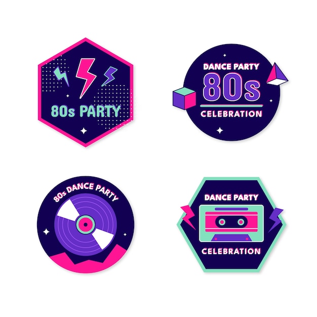 Flat 80s party labels collection