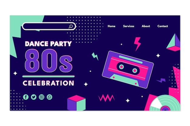 Flat 80s party landing page template