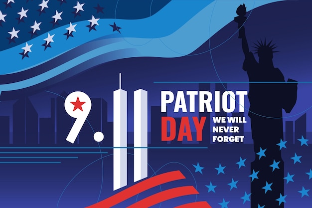 Flat 9.11 patriot day background Free Vector