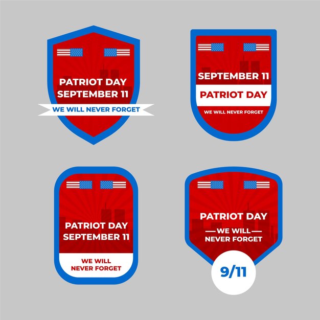 Free vector flat 9.11 patriot day badges collection
