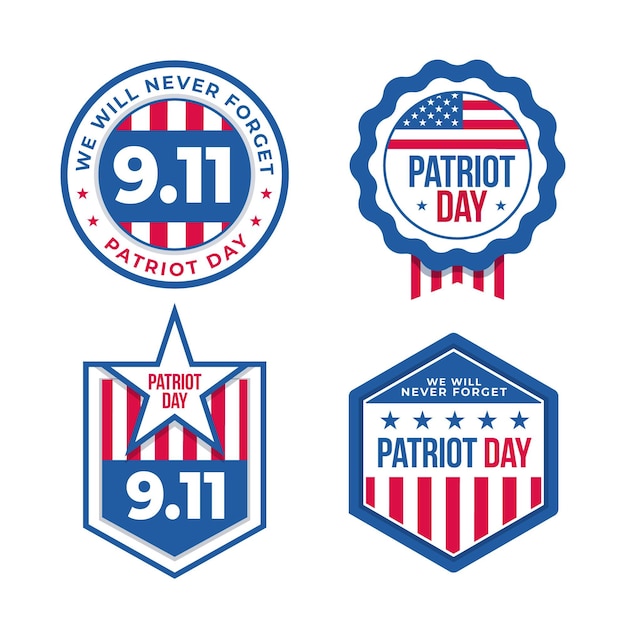 Free vector flat 9.11 patriot day badges collection