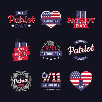Collezione di distintivi del giorno del patriota piatto 9.11