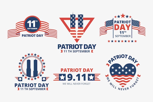 Flat 9.11 patriot day badges collection